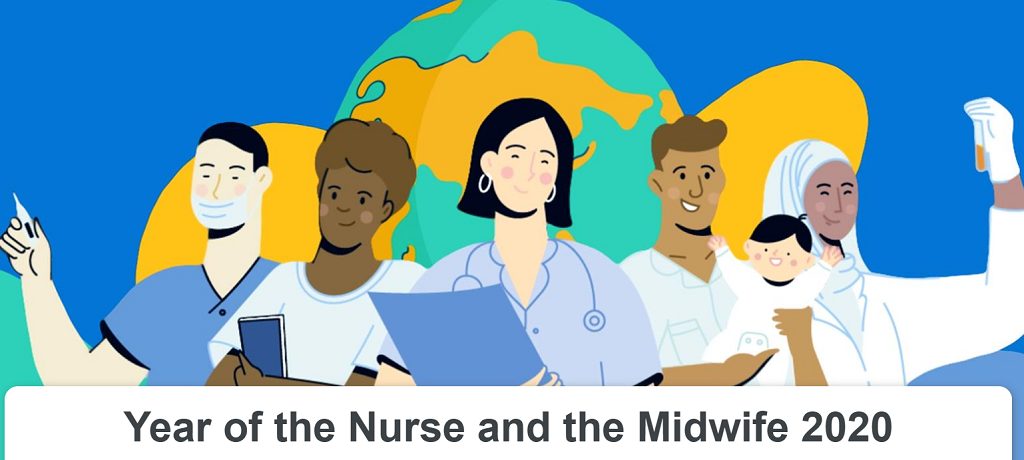 Illustration of several medical professionals for 2020- WHO year of the Nurse and Midwife